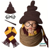 Baby Harry Potter Crochet Scarf with Crochet Wand and Goggles A039 | 1Y | Brown