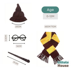 Baby Harry Potter Crochet Scarf with Crochet Wand and Goggles A039 | NB | Brown