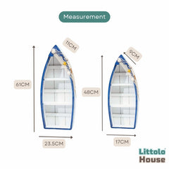 Mediterranean Style Rustic Ship Sailing Boat Set of 2 D025 | Decorative Add-ons | White Blue