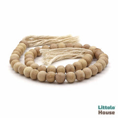 Wooden Beads Garland with Tassels Large | Natural Wood