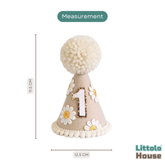 Baby 1st Birthday Floral Daisy Hat with Pom-Pom D167 | Pack of 1 | Light Brown