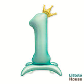 Numeric One Foil Balloon with Gold Crown for 1st Birthday D170 | Pack of 1 | Teal Blue