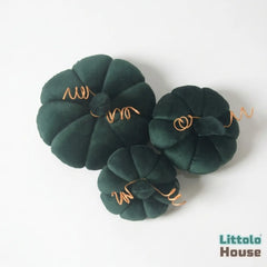 Halloween Velvet Pumpkins D191 | Pack of 3 | Bottle Green