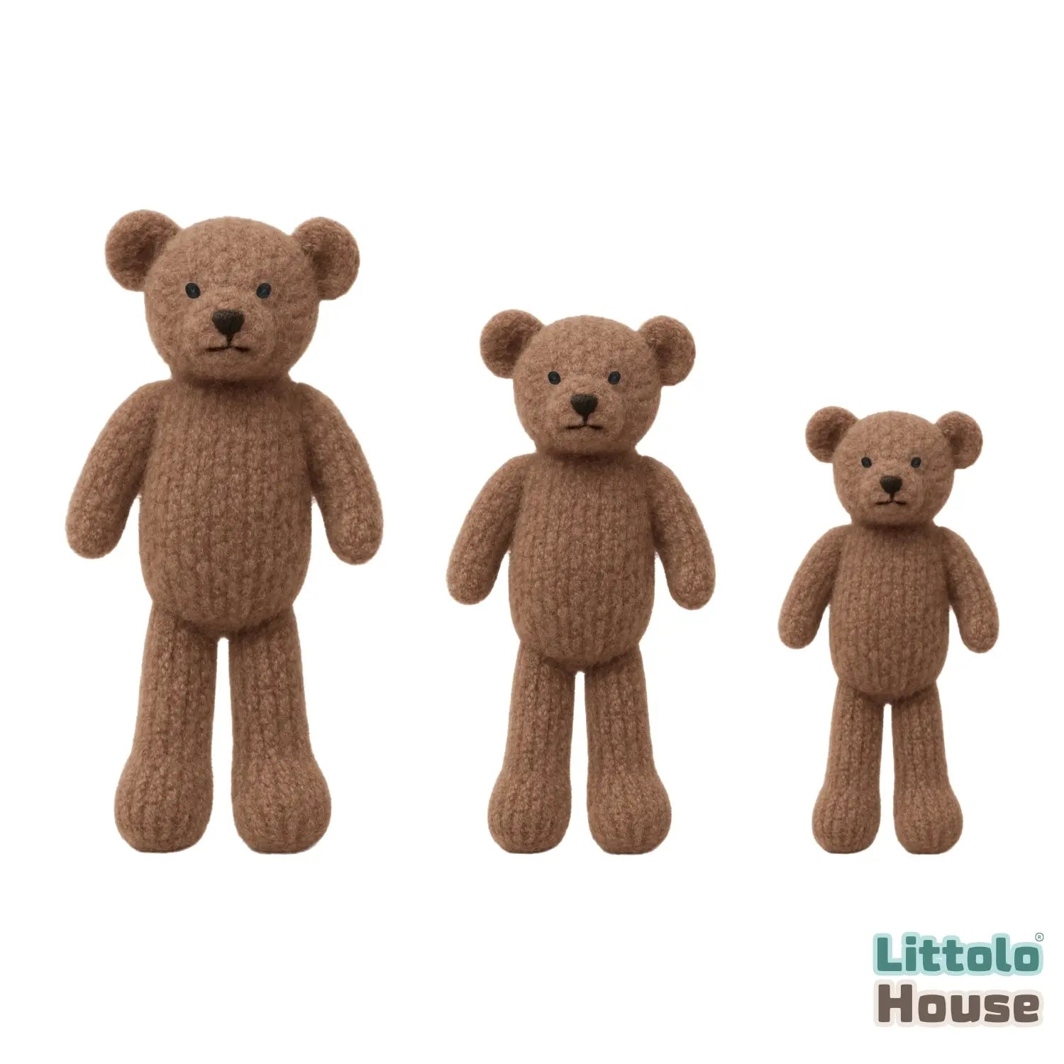 Hand-Knitted Bear Teddy Toy TY183 | Pack of 3 | Brown
