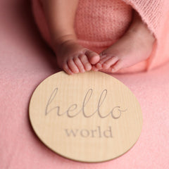 Hello World Milestone Card Style 1 | Wooden Decorative | Natural Wood