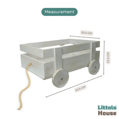 Wooden Pull Cart | Wooden Decorative | Rustic White