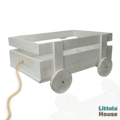 Wooden Pull Cart | Wooden Decorative | Rustic White