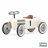 Vintage Metal Push Ride-On Racing Car | White (Only for Self Carry or Shipping Extra Rs 2000/-)