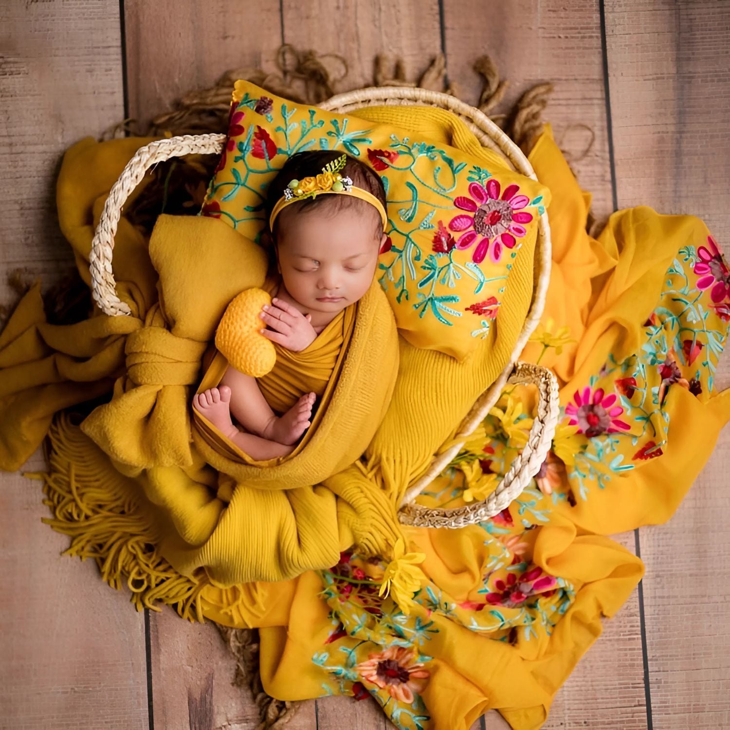 Retro Embroidery Dual-Use Wrap cum Layer | Yellow