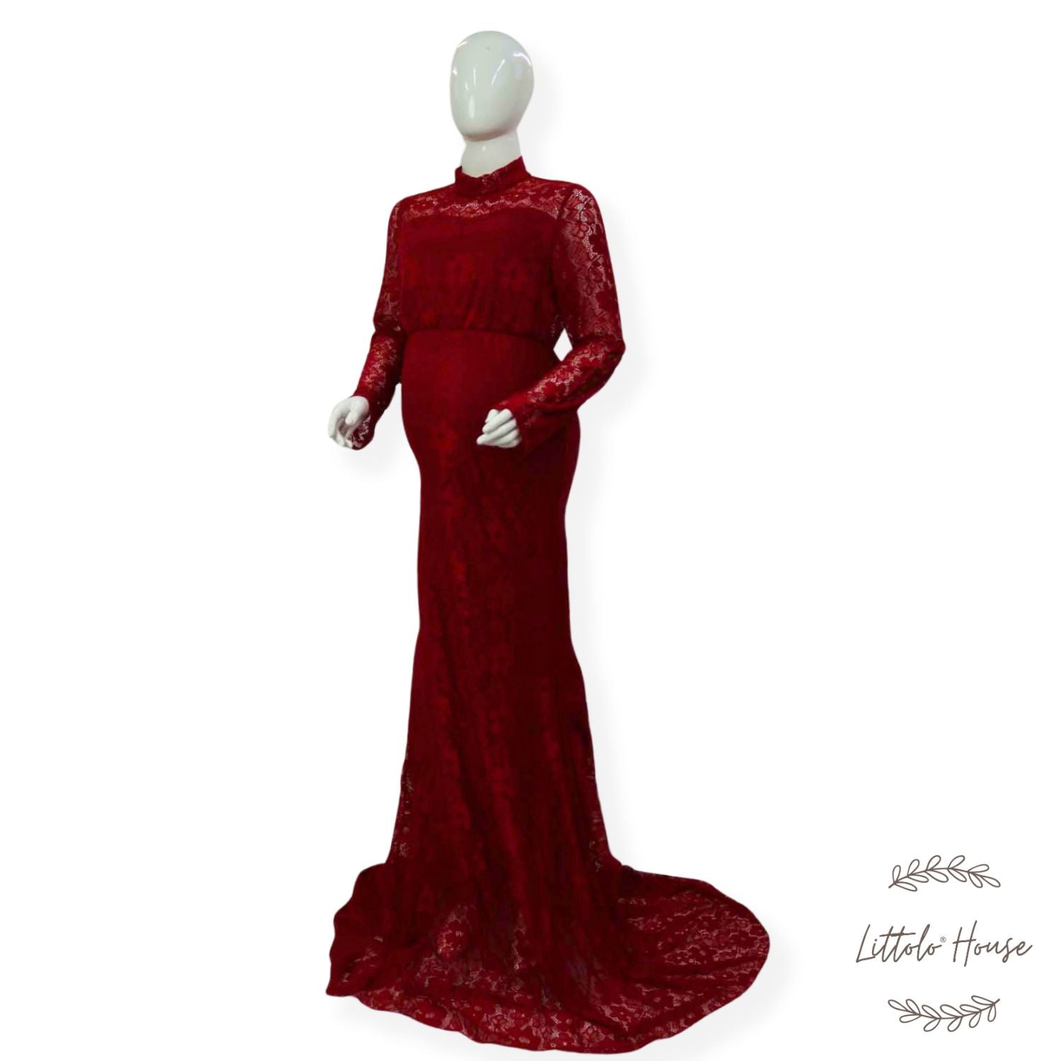 Lace Net Highneck Dress M043 | L | Cherry