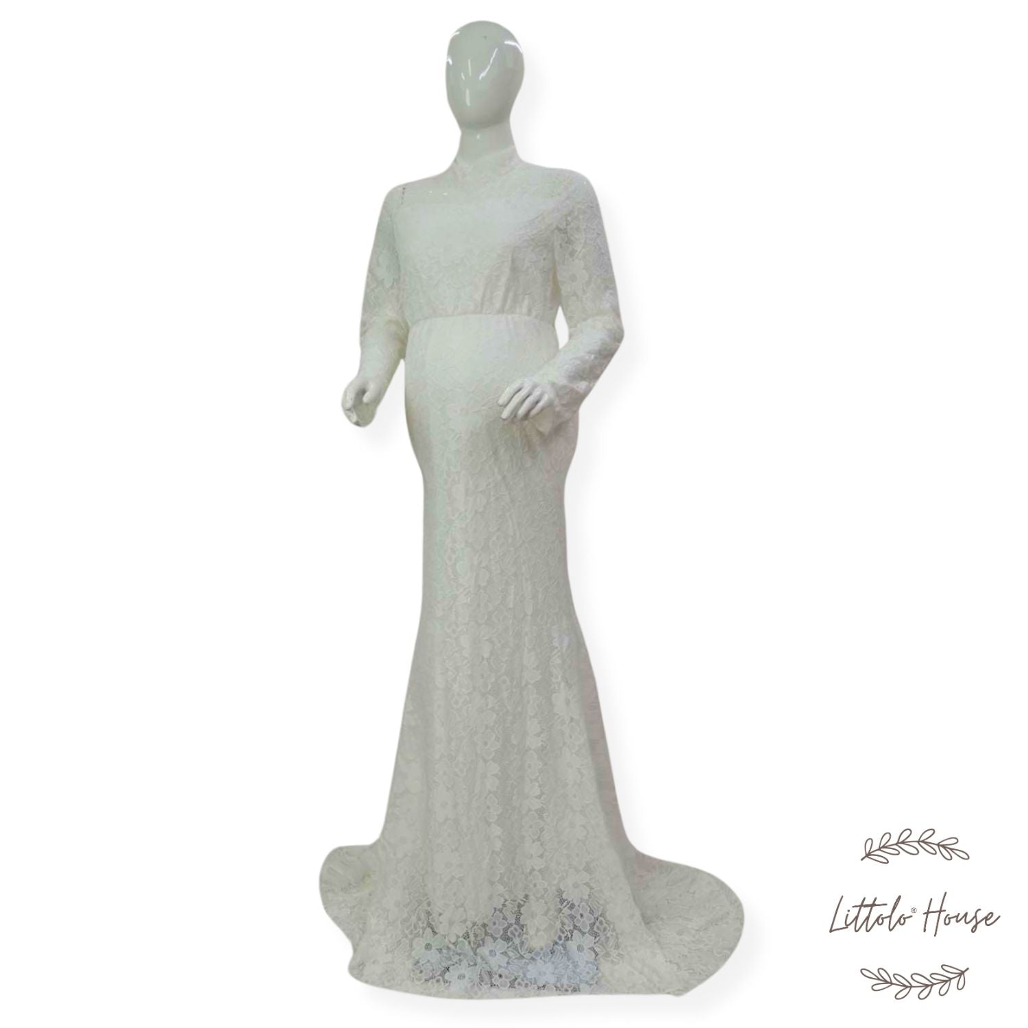 Lace Net Highneck Dress M043 | L | White