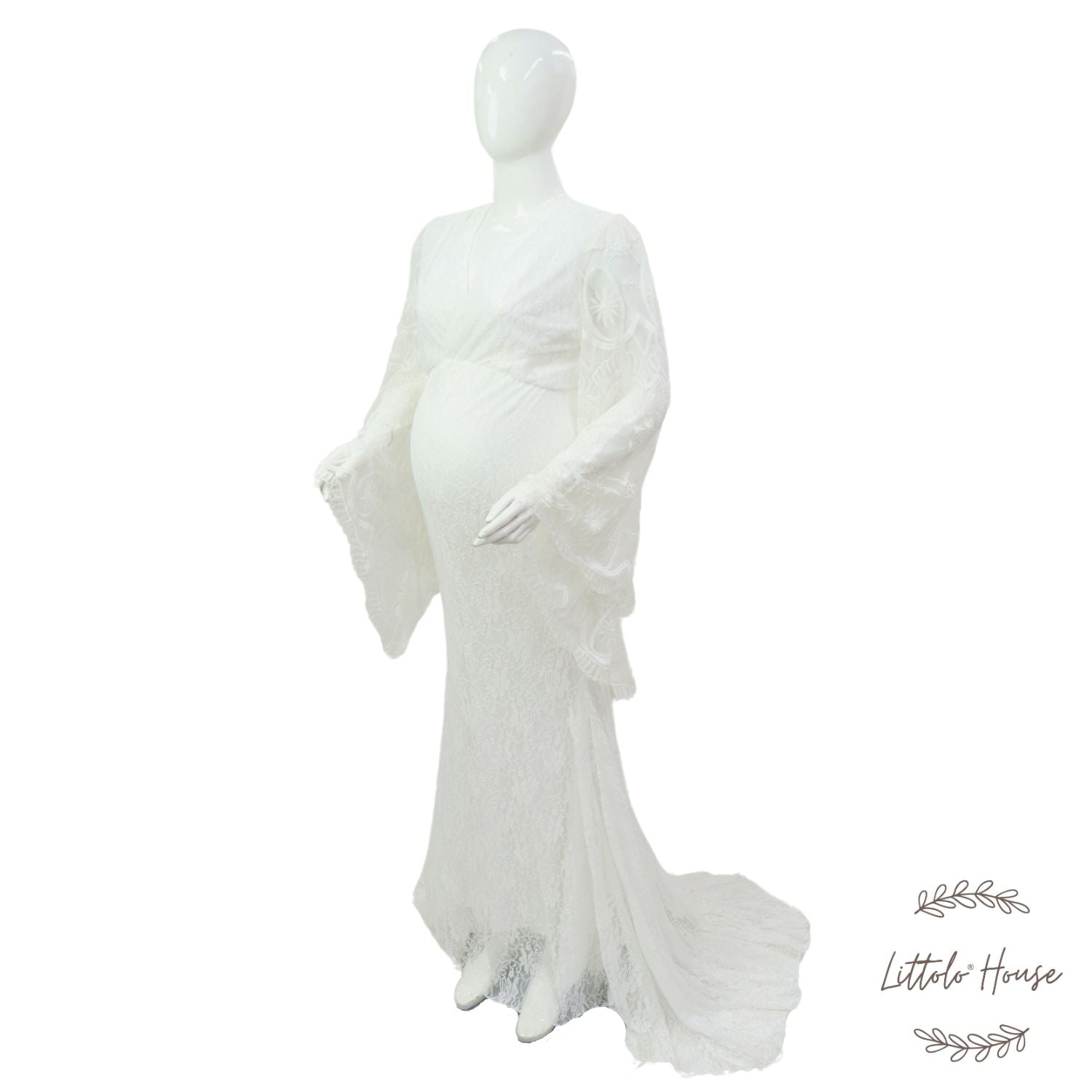Lace Net Kaftan Sleeves Dress M042 | L | White