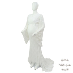Lace Net Kaftan Sleeves Dress M042 | L | White