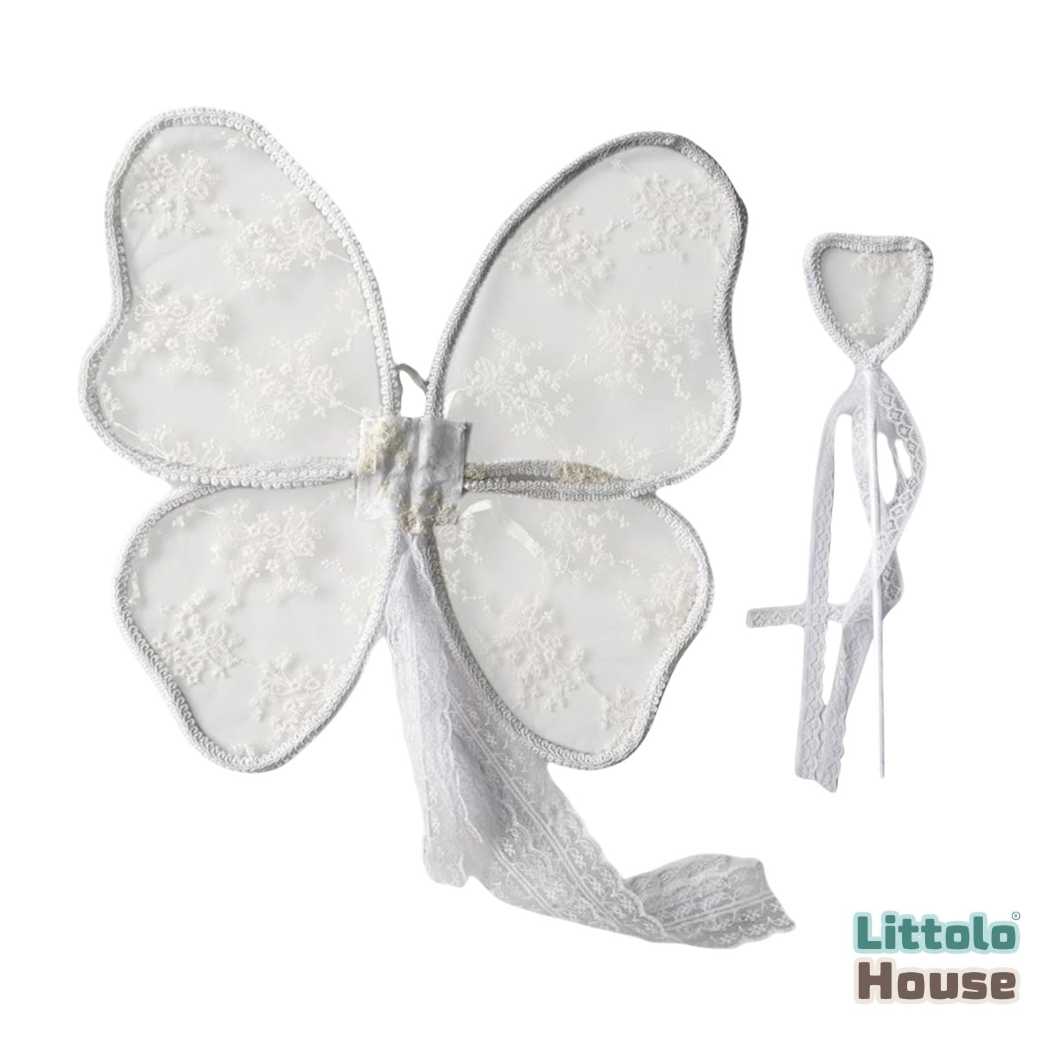 Baby Angel Lace Wings with Magic Wand O033 | 18M | White