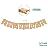 I AM ONE Banner, Rustic Burlap Bunting Swallowtail Flags D084 Set of 1 | Khaki