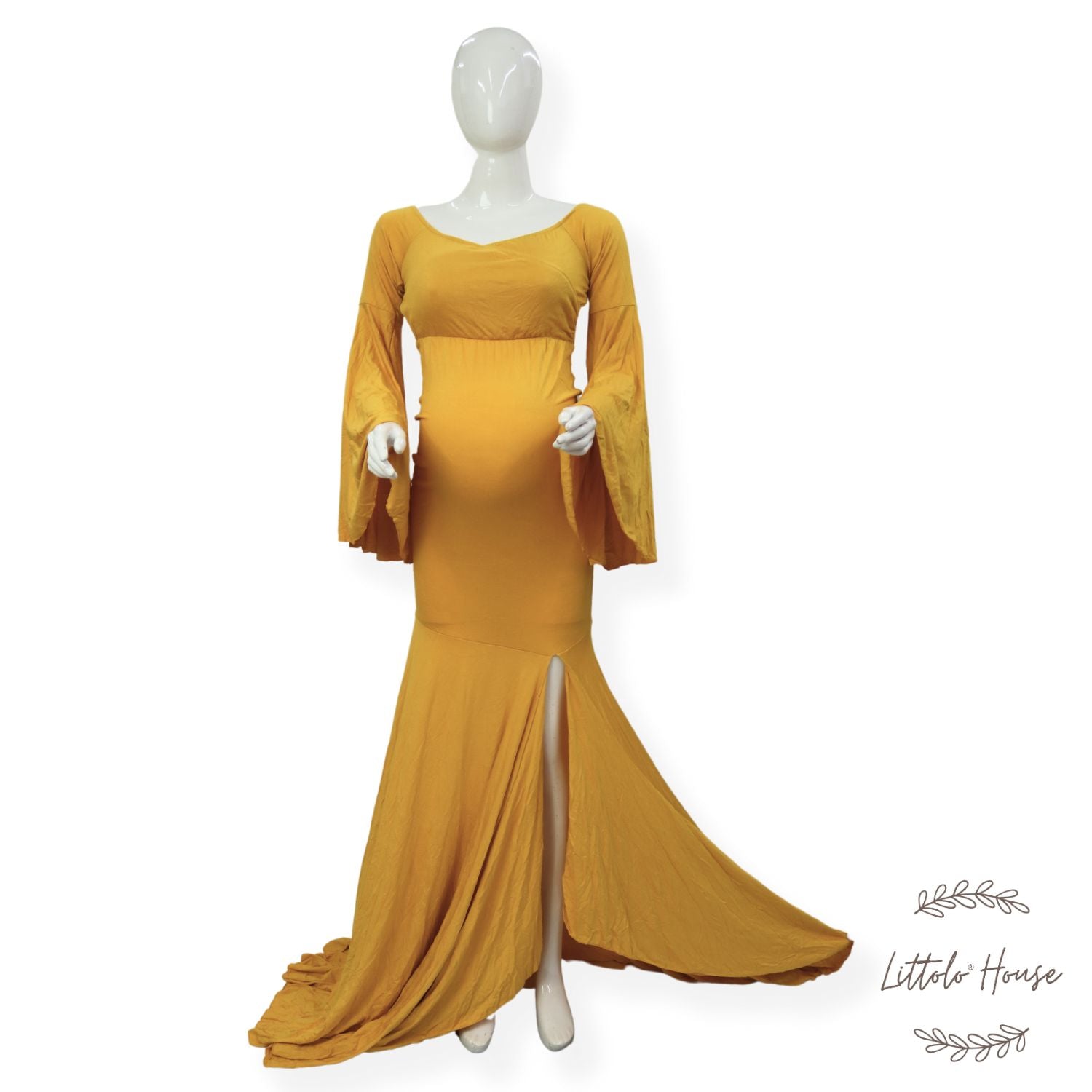 Long Bell Sleeves Gown M044 | M | Mustard
