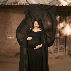 Long Chiffon Sleeves with Flowy Skirt Maxi Dress M019 Maternity Gown | Black