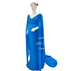 Long Chiffon Sleeves with Flowy Skirt Maxi Dress M019 Maternity Gown | Cornflower