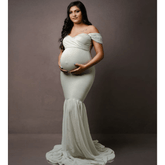 Chiffon Flowy Dress with Short Chiffon Sleeves M002 Maternity Gown | L | Olive Green