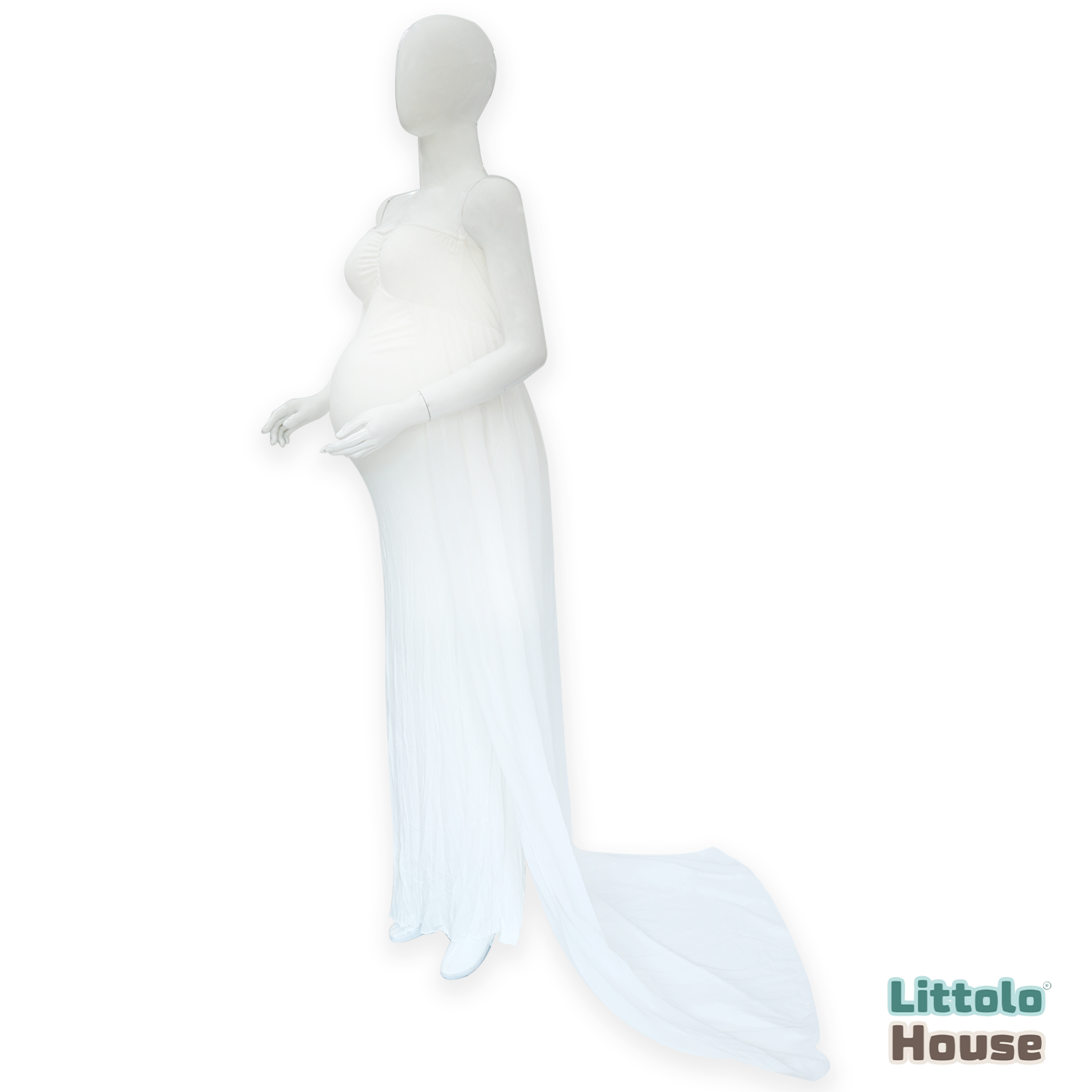Strapless Dress with Attached Flare M050 | L | White