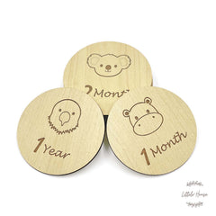 Milestone Cards Animal Print Set of 12 | Wooden Decorative | Natural Wood