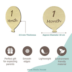 Milestone Cards Balloon Style Set of 12 | Wooden Decorative | Natural Wood
