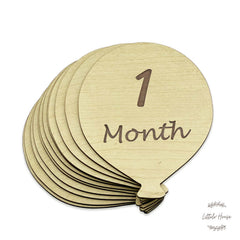 Milestone Cards Balloon Style Set of 12 | Wooden Decorative | Natural Wood