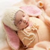 Mohair Wool knitted Bunny Ears Bonnet B032 | 3M | Beige