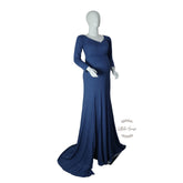 Neckline Full Sleeve M012 Maternity Gown | Blue