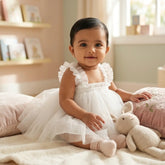 Baby Girl Net Frills Frock with Straps O015 Outfit | 1Y | White
