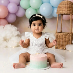 Baby Romper Lace Mesh Skirt with Airplane Sleeves Outfit O022 | 1Y | White