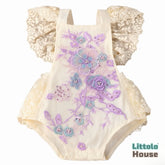 Baby Embroidery Romper with Flying Mesh Sleeves O030 | 1Y | Purple