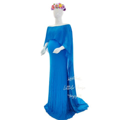 Off Shoulder Strapless Maxi Dress with attached Flare M024 Maternity Gown | L | Cornflower