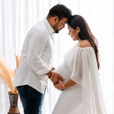 Off Shoulder Strapless Maxi Dress with attached Flare M024 Maternity Gown | L | Off White