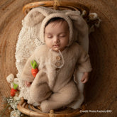 Baby Fur Romper with Rabbit Ears Bonnet O113 | 3M | Beige