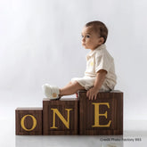 Apple Box with ONE TWO Sign Set of 3 | Wooden Decorative | Rustic Brown