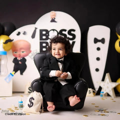 Boss Baby Leather Sofa | Wooden Decorative | Black
