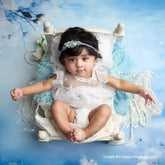 Baby Girl Lace Frill Frock with Posing Aid, Headband & Shorts O158 | NB | White