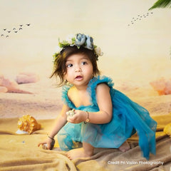 Baby Girl Net Frills Frock with Straps O015 Outfit | 1Y | Peacock Blue