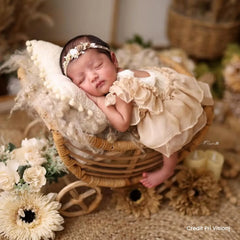 Baby Girl Lace Frill Frock with Bonnet Posing Aid and Botties SR030 | Set of 4 | 2M | Cream