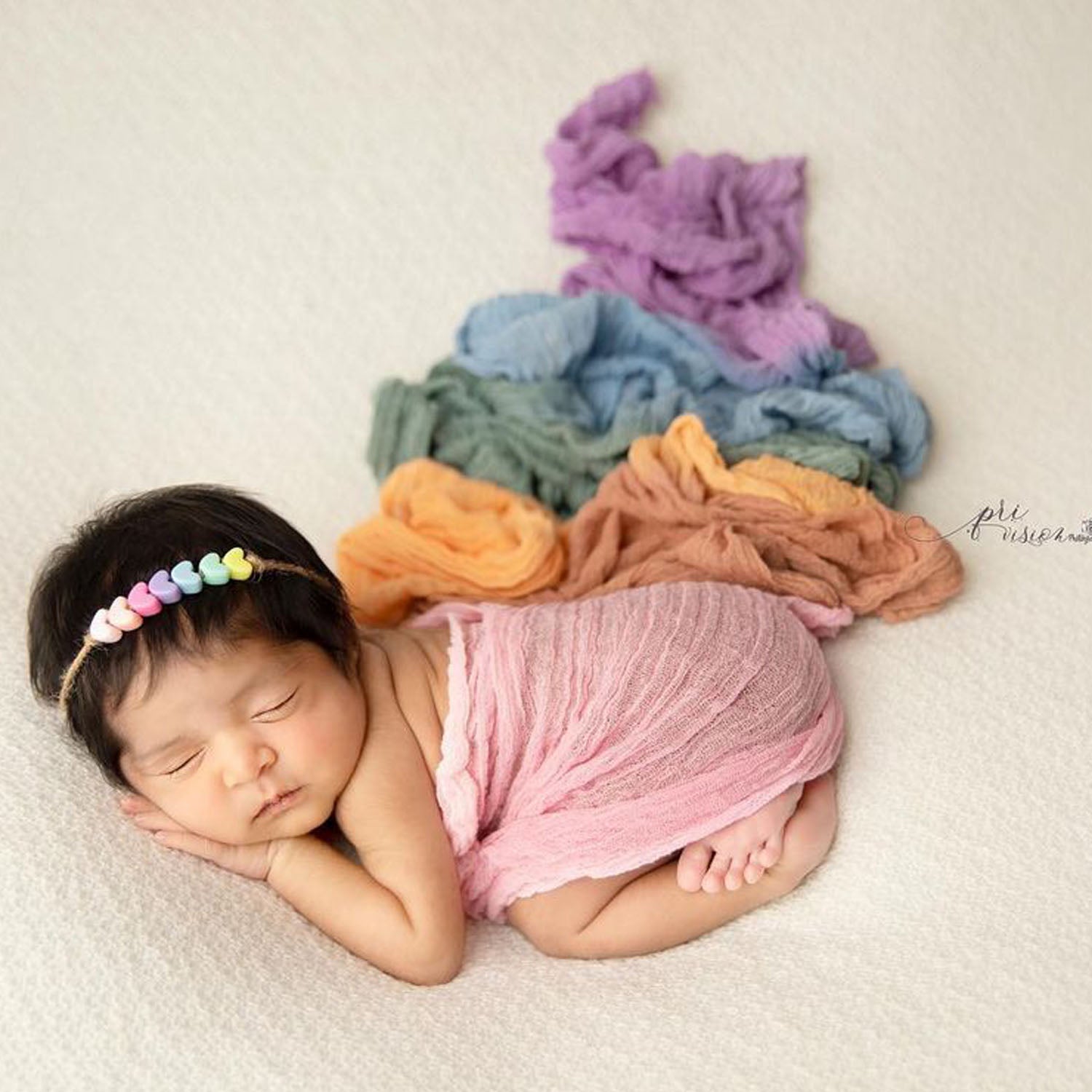 Rainbow Cheese Wrap of 260 CM length with Hairband SR048 | Set of 2 | Multicolor Pastel Shades