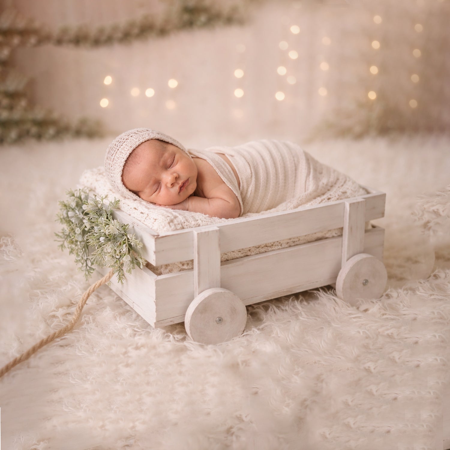 Wooden Pull Cart | Wooden Decorative | Rustic White