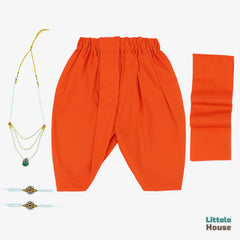 Baby Boy Traditional Dhoti And Khes Outfit With Accessories O222 | 1Y | Orange