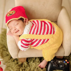 Baby Knitted Cardigan Suspender Romper with Cap Outfit O033 | NB | Multicolour