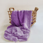 Raw Edge Chiffon Pearl Draping Wrap | Purple