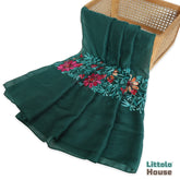 Retro Embroidery Dual-Use Wrap cum Layer | Bottle Green