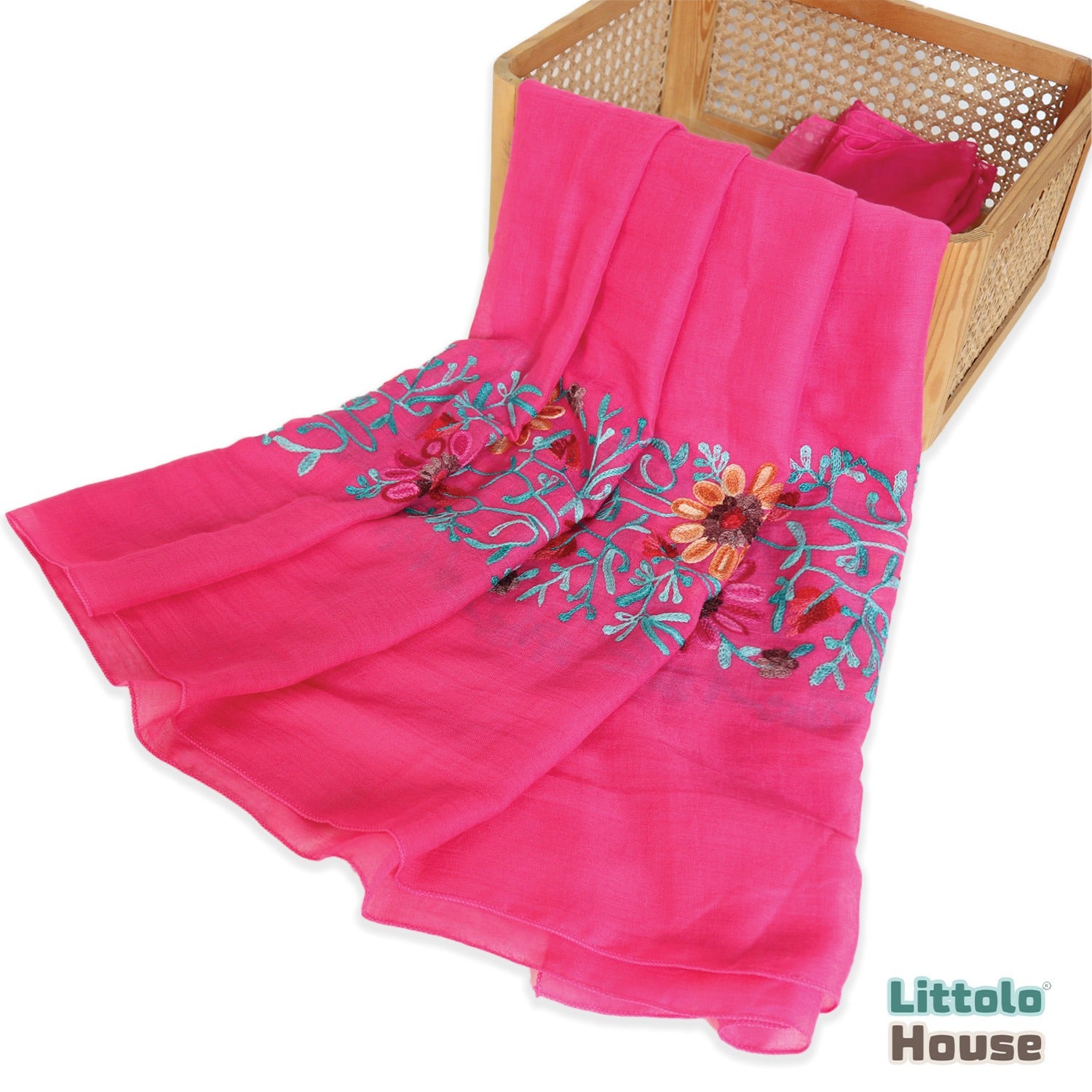 Retro Embroidery Dual-Use Wrap cum Layer | Dark Pink