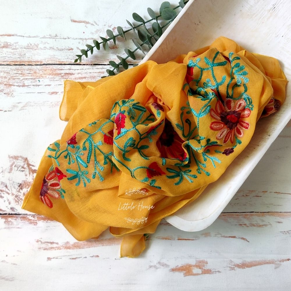 Retro Embroidery Dual-Use Wrap cum Layer | Yellow