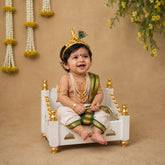 Royal Krishna Janmashtami Temple Sofa Cum Bed | Wooden Decorative | White Golden