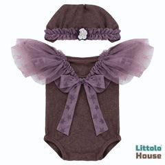 Baby Girl Romper Dress and Bonnet SR008 | Set of 2 | NB | Brown
